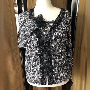 Black n White Sequin n Lace Button Layer Blouse